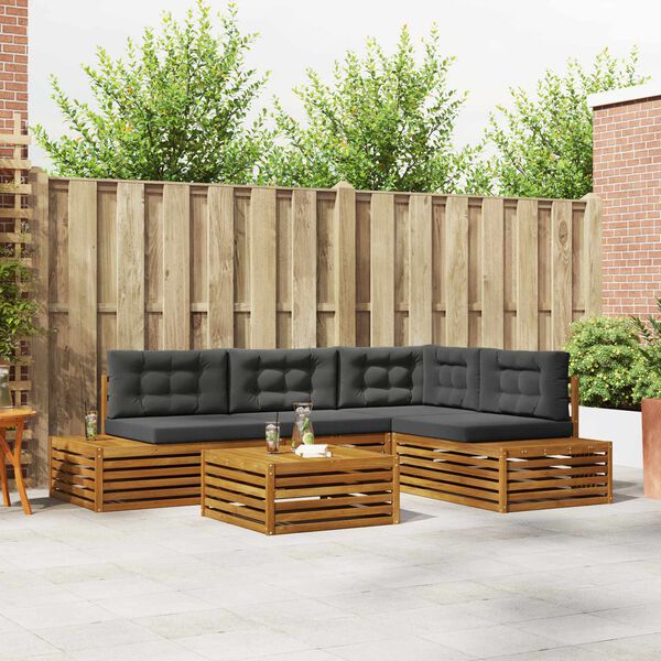 vidaXL Set vanjskih sofa s jastukom 5 Komad Prirodna i antracit