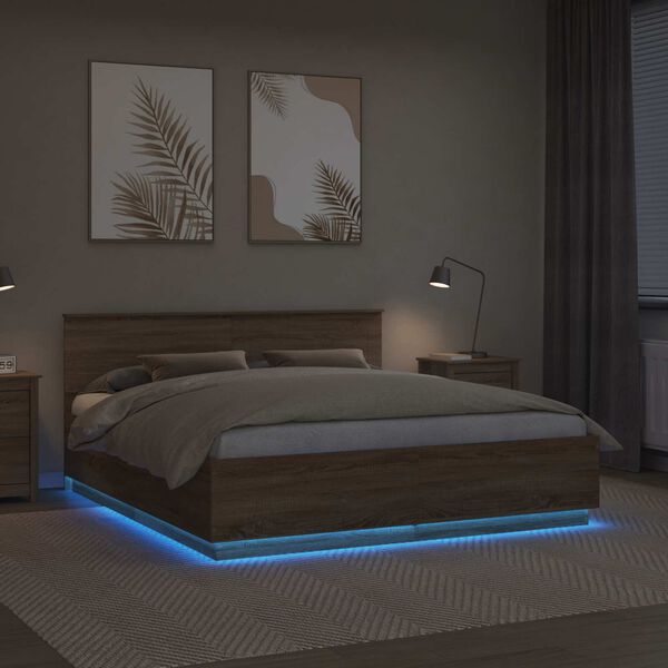 vidaXL Krevetna konstrukcija S LED lampica Sonoma hrast 180 x 200 cm
