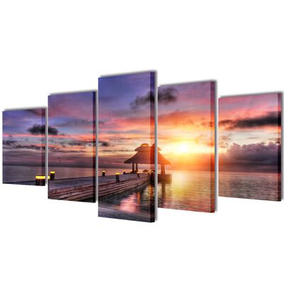 Zidne Slike na Platnu Print Pješčane Plaže i Paviljona 200 x 100 cm