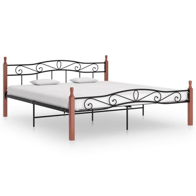 vidaXL Okvir kreveta crni od metala i masivne hrastovine 180 x 200 cm