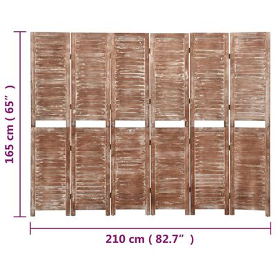 vidaXL Sobna pregrada sa 6 panela smeđa 210 x 165 cm drvo paulovnije