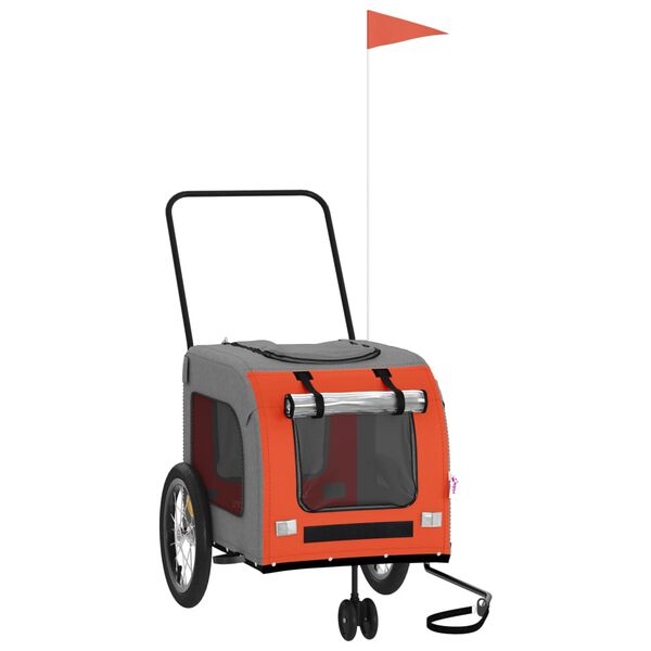 vidaXL Prikolica za bicikl za ljubimce narančasto-siva tkanina/željezo