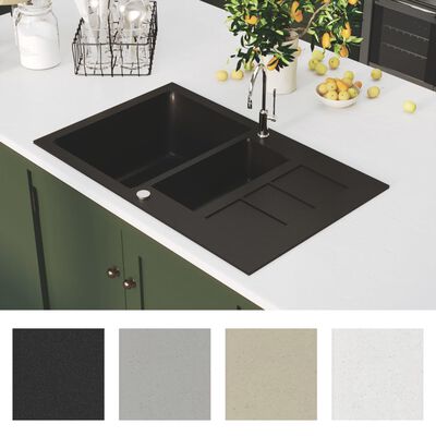 vidaXL Granitni kuhinjski sudoper s dva korita crni