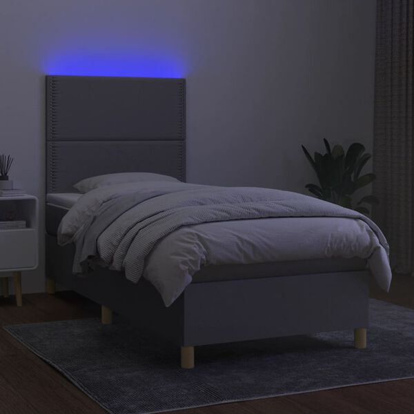 vidaXL Krevet box spring s madracem LED svjetlosivi 80x200 cm tkanina