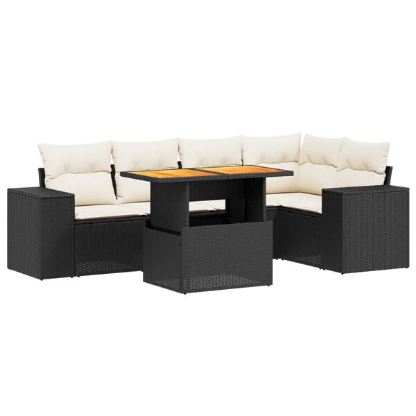 vidaXL 6-dijelni set vrtnih sofa s jastucima crni od poliratana