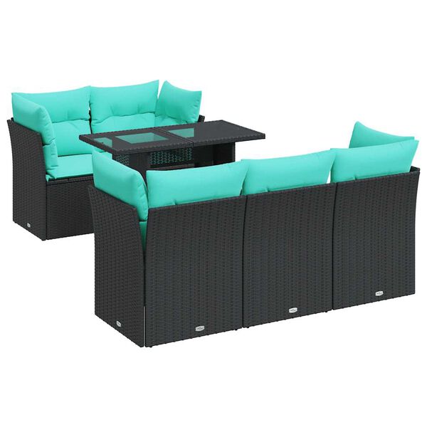 vidaXL 6-dijelni set vrtnih sofa s jastucima crni od poliratana bagrem