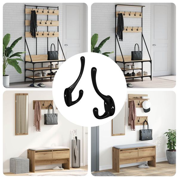 vidaXL Kuka za odjeću 2 pcs Crna 102 x 29 x 47mm Cink legura