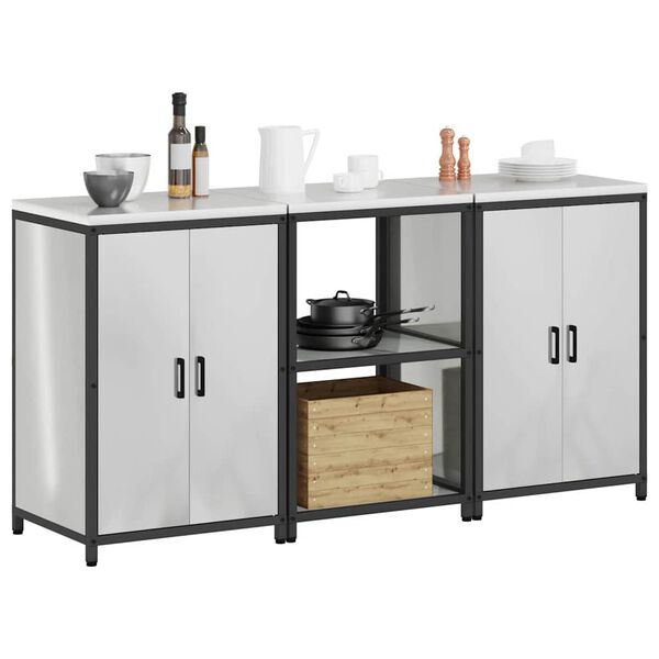 vidaXL Kuhinjski set za pohranu s policom 3 pcs Srebrno Cinkani čelik