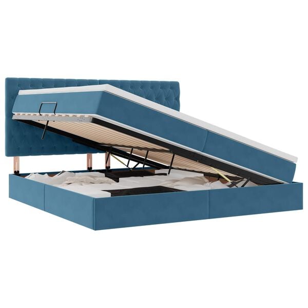 vidaXL Krevet s prostorom za pohranu s LED-om Tamno plava 200 x 200 cm