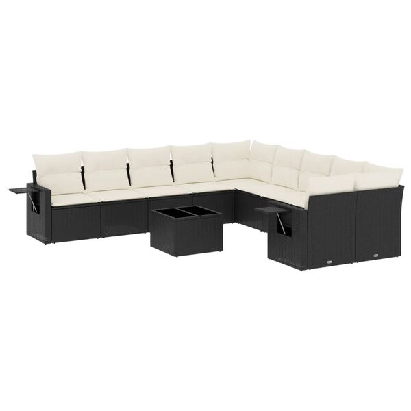 vidaXL 11-dijelni set vrtnih sofa od poliratana s jastucima crni