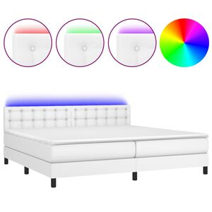 vidaXL Krevet box spring s madracem LED bijeli 200x200 cm umjetna koža