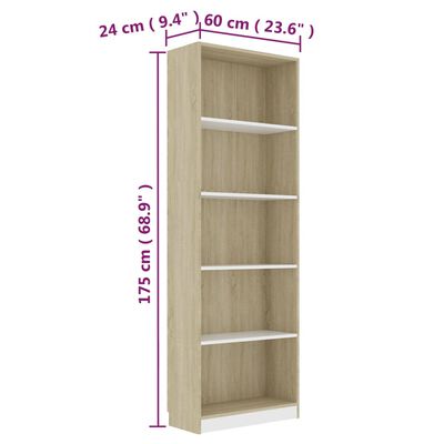 vidaXL Ormarić za knjige s 5 razina bijeli i hrast 60x24x175 cm drveni