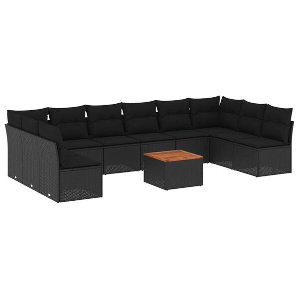 vidaXL 11-dijelni set vrtnih sofa od poliratana s jastucima crni