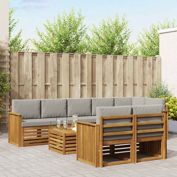 vidaXL Setovi sofa 9 pcs Prirodna i svijetlo siva Čvrsto drvo akacije