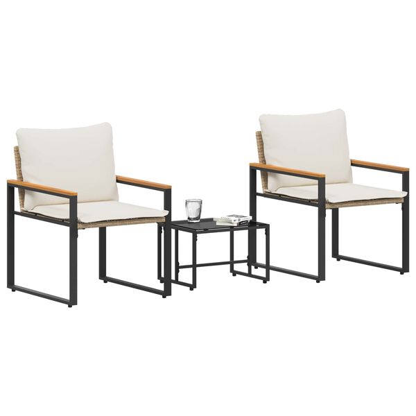 vidaXL Setovi namje&scaron;taja s jastukom 3 pcs Bež i krem bijela Ratan