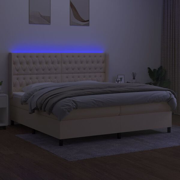 vidaXL Krevet box spring s madracem LED krem 200x200 cm od tkanine