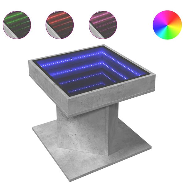 vidaXL Stolić za kavu LED siva boja betona 50x50x45 cm drveni