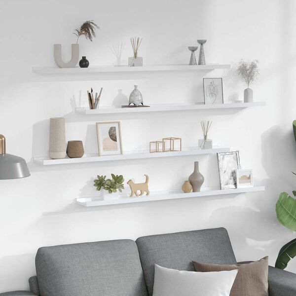 vidaXL Zidne police 4 kom visoki sjaj bijele 100 x 9 x 3 cm