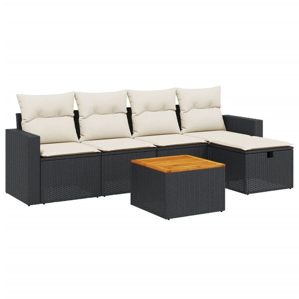 vidaXL 6-dijelni set vrtnih sofa s jastucima crni od poliratana