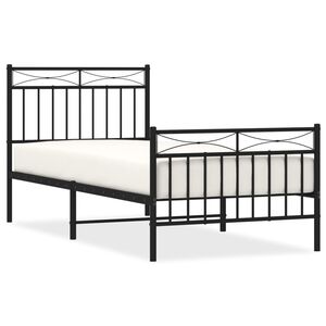 vidaXL Metalni okvir kreveta uzglavlje i podnožje crni 90 x 200 cm