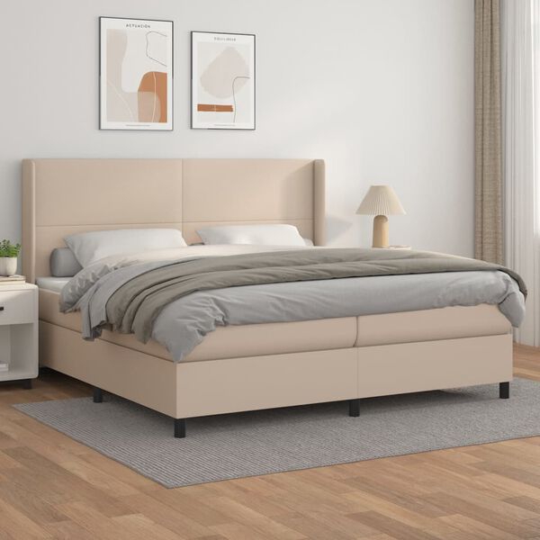 vidaXL Krevet box spring s madracem cappuccino 200x200cm umjetna koža