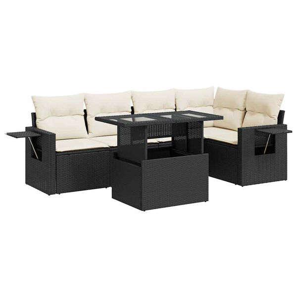 vidaXL 6-dijelni set vrtnih sofa s jastucima crni od poliratana