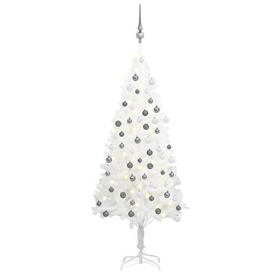 vidaXL Umjetno osvijetljeno božićno drvce s kuglicama bijelo 120 cm