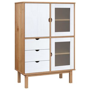 vidaXL Visoka komoda OTTA smeđe-bijela 85x43x125 cm masivna borovina
