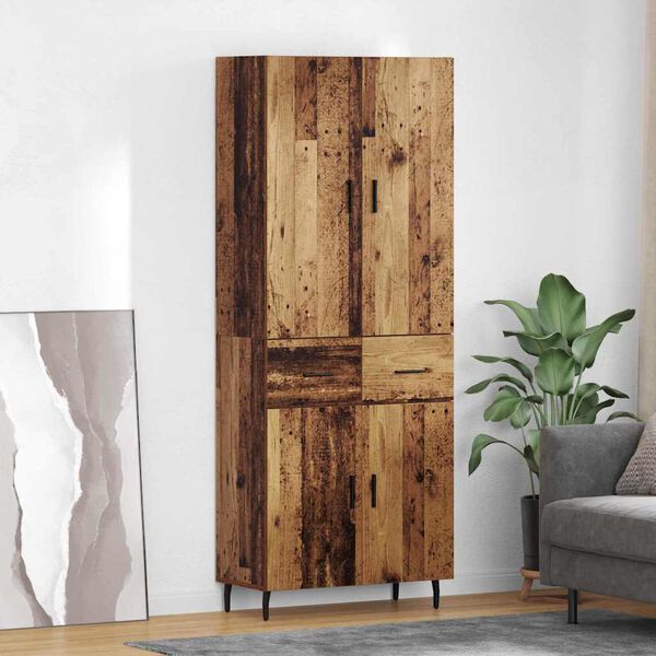 vidaXL Highboard s ladicama 2 pcs Staro drvo Inženjerska drva i staklo