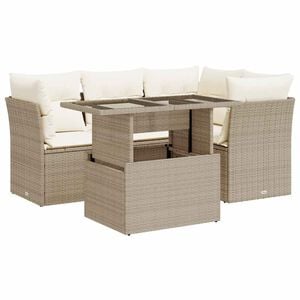 vidaXL 5-dijelni vrtni set sofa s jastucima bež od poliratana