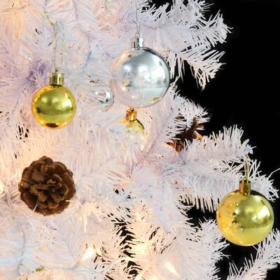 vidaXL Umjetno božićno drvce s kuglicama i LED svjetlima bijelo 210 cm