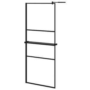 vidaXL Pregrada za tu&scaron; s policom crna 80 x 195 cm s mutnim staklom ESG