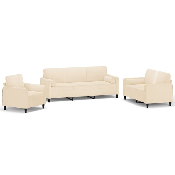 vidaXL 3-dijelni set sofa s jastucima krem bar&scaron;unasti