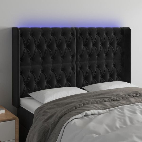 vidaXL LED uzglavlje crno 163 x 16 x 118/128 cm bar&scaron;unasto