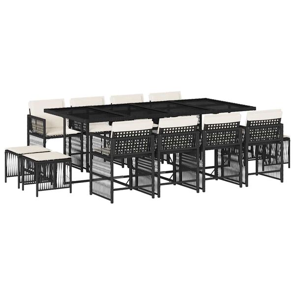 vidaXL 13-dijelni vrtni blagovaonski set s jastucima poliratan crni