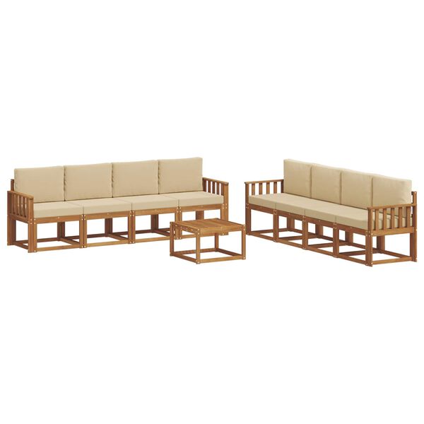 vidaXL Set vanjskih sofa 9 pcs Prirodna i bež Čvrsto drvo akacije