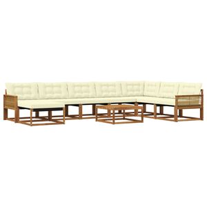 vidaXL Set vanjskih sofa 9 pcs Prirodna i krem Čvrsto drvo akacije