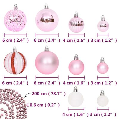 vidaXL Set božićnih kuglica od 65 komada ružičaste/crvene/bijele