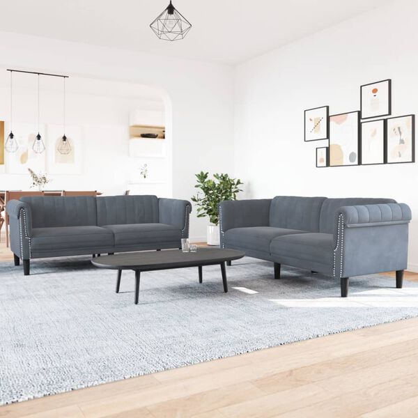 vidaXL 2-dijelni set sofa tamnosivi baršunasti