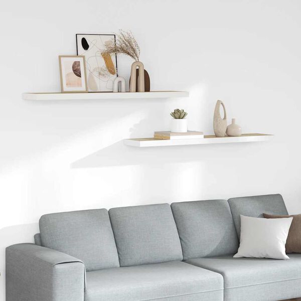 vidaXL Plutajuće zidne police 2 kom hrast i bijele 120x23,5x3,8 cm MDF