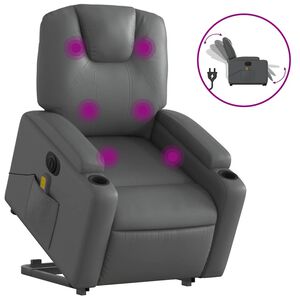 vidaXL Električni masažni naslonjač na podizanje od umjetne kože siva