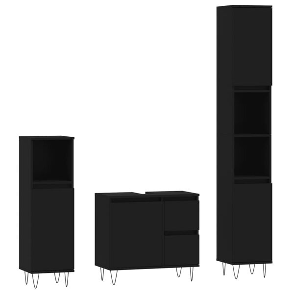 vidaXL 3-dijelni set kupaonskog namještaja crni od konstruiranog drva