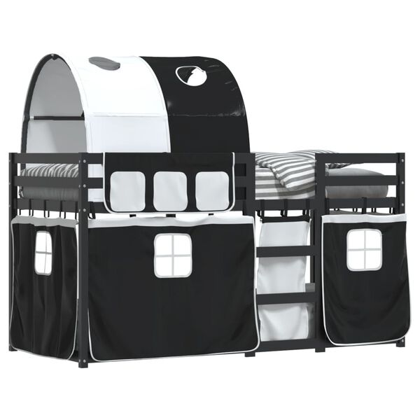 vidaXL Krevet na kat sa zavjesama bijelo-crni 90 x 200 cm od borovine