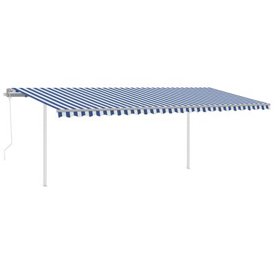 vidaXL Automatska tenda na uvlačenje sa stupovima 6x3,5 m plavo-bijela