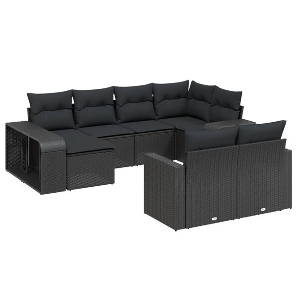 vidaXL 10-dijelni set vrtnih sofa s jastucima crni od poliratana