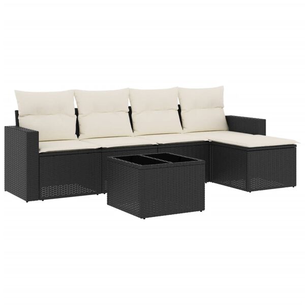 vidaXL 6-dijelni set vrtnih sofa s jastucima crni od poliratana