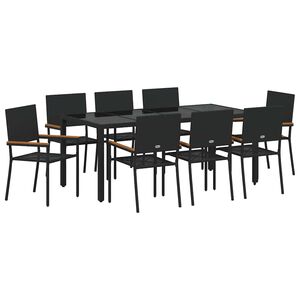 vidaXL Vrtni set za objed 9 pcs Crna poliratan
