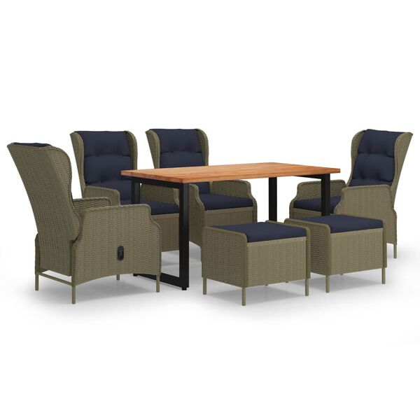 vidaXL 7-dijelni vrtni blagovaonski set s jastucima poliratan smeđi