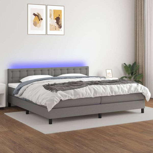 vidaXL Krevet box spring s madracem LED tamnosivi 200x200 cm tkanina