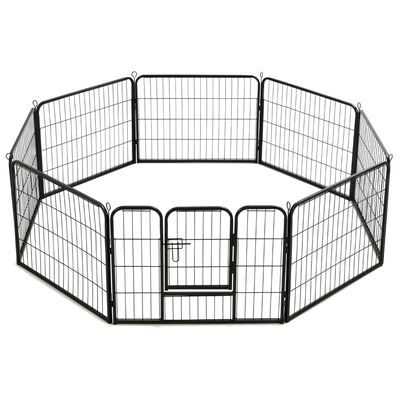 vidaXL Ograda za pse s 8 ploča od čelika 60 x 80 cm crna